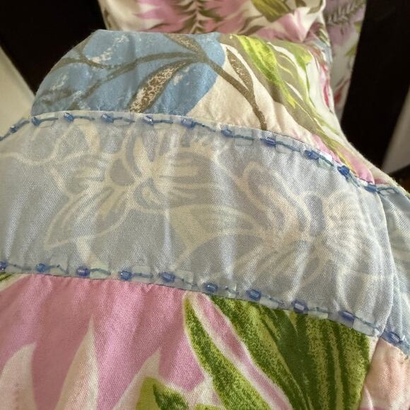 FAITH by Celia Forrester 90s Vintage Pastel Floral Beaded Ankle Length Overalls - Picture 6 of 9